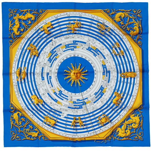 Hermes Scarf 90 Astrologie Forever - Bleu Cobalt Vieil Or Blanc - NWSTS - 2504281842