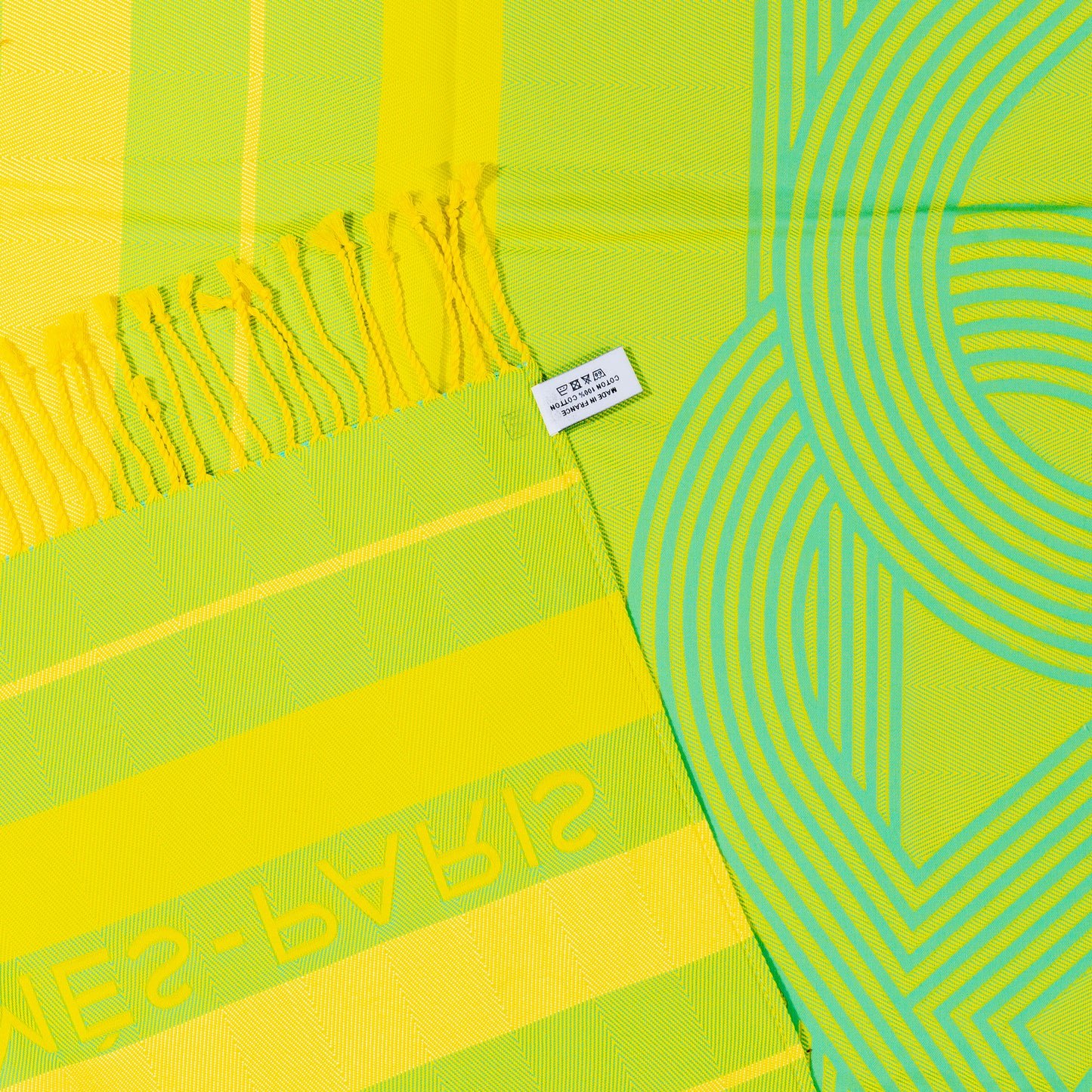 Hermes Beach Towel Pareo - Circuit 24 Chaine D Ancres - Lime Yellow - 132x167cm 100% Cotton Chevron Embroid - New - 2510111722