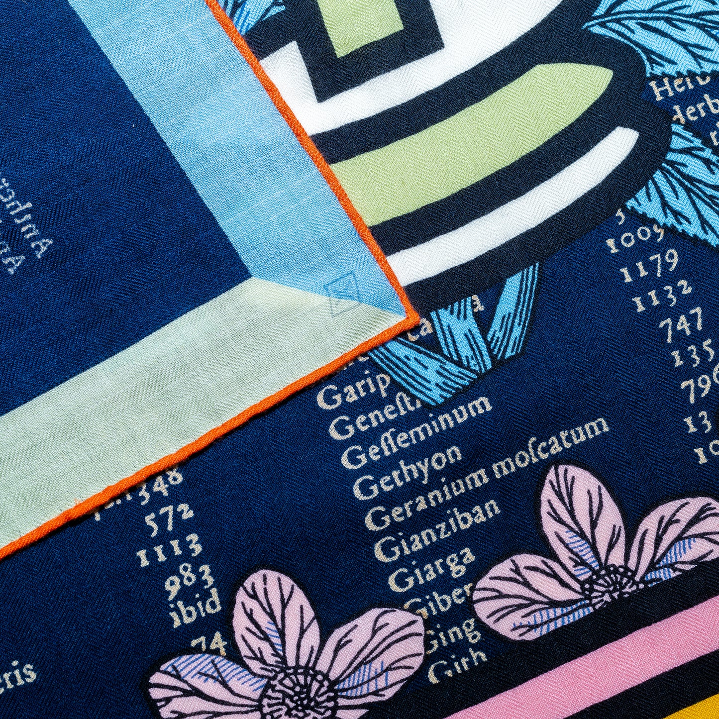 Hermès Shawl Botanica Grafica - CS140 - Dark Blue Orange - NEW