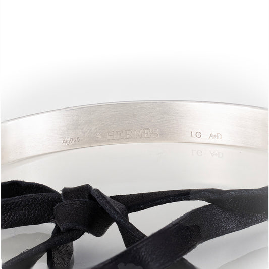 Bracelet Cartouche H - Solid Silver 925 - Veau Leather - 65-8mm - NWOTS 2402102101
