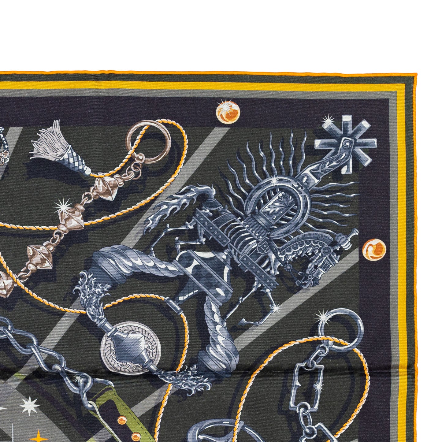 Hermes Scarf 90 C’est la Fête – Kaki – Anthracite – Gris – Double Face – NWSTS - 2508161537