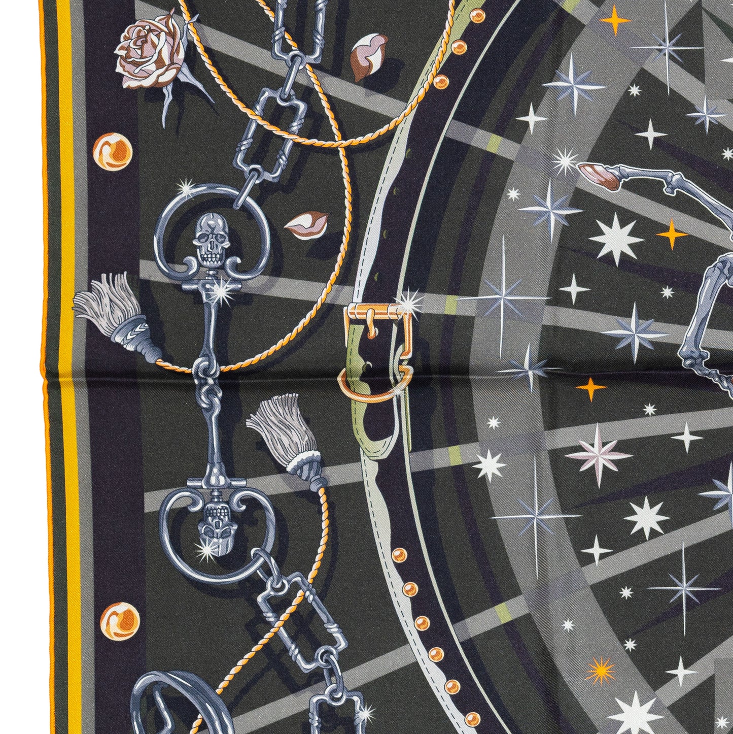 Hermes Scarf 90 C’est la Fête – Kaki – Anthracite – Gris – Double Face – NWSTS - 2508161537