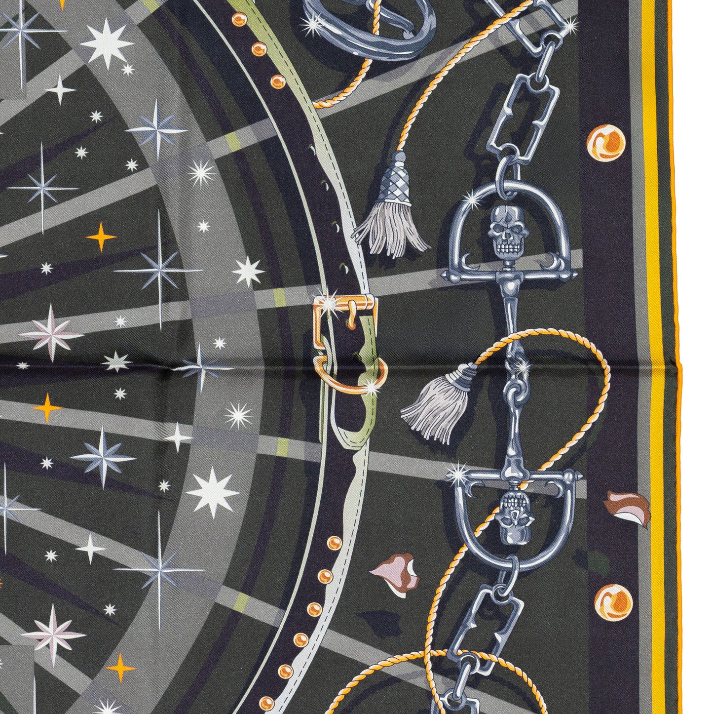 Hermes Scarf 90 C’est la Fête – Kaki – Anthracite – Gris – Double Face – NWSTS - 2508161537