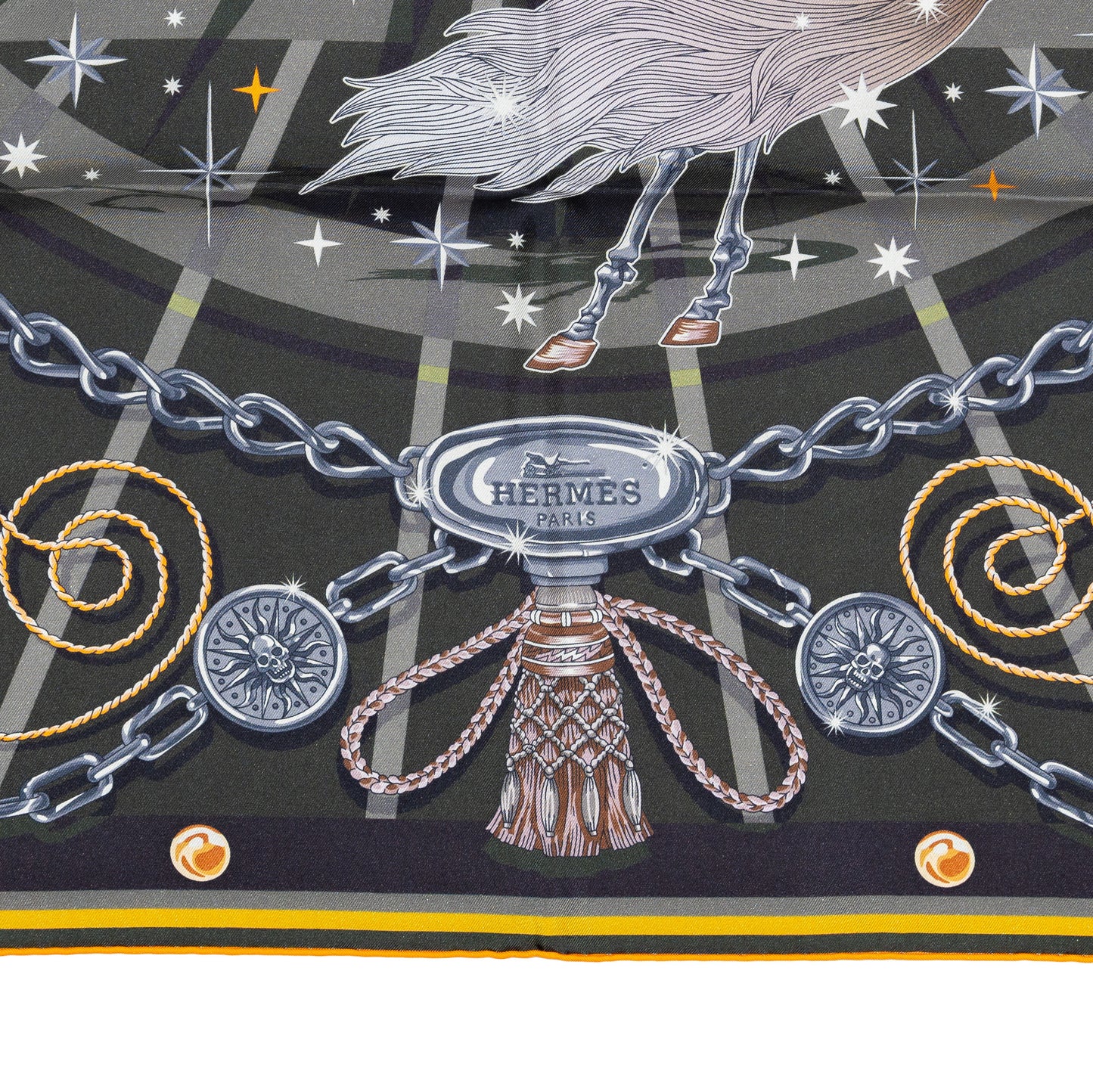 Hermes Scarf 90 C’est la Fête – Kaki – Anthracite – Gris – Double Face – NWSTS - 2508161537
