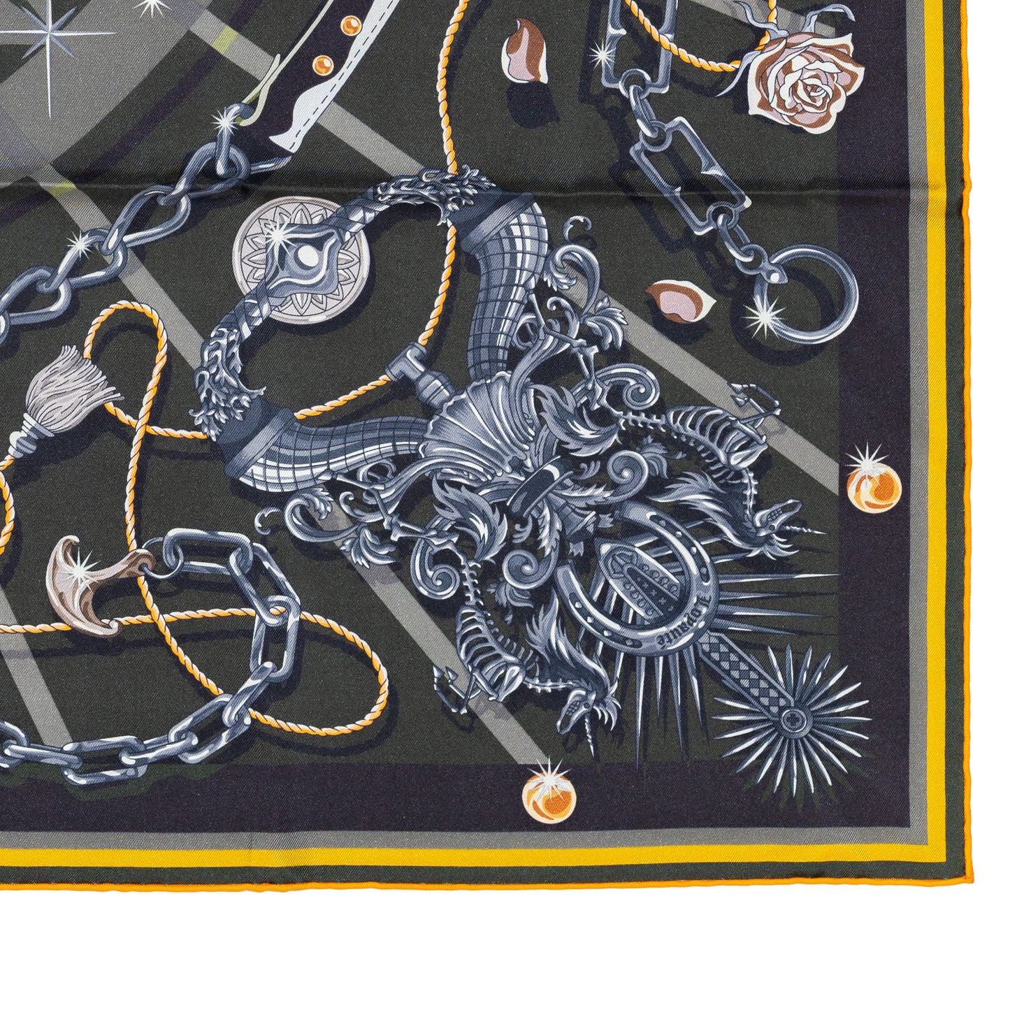 Hermes Scarf 90 C’est la Fête – Kaki – Anthracite – Gris – Double Face – NWSTS - 2508161537