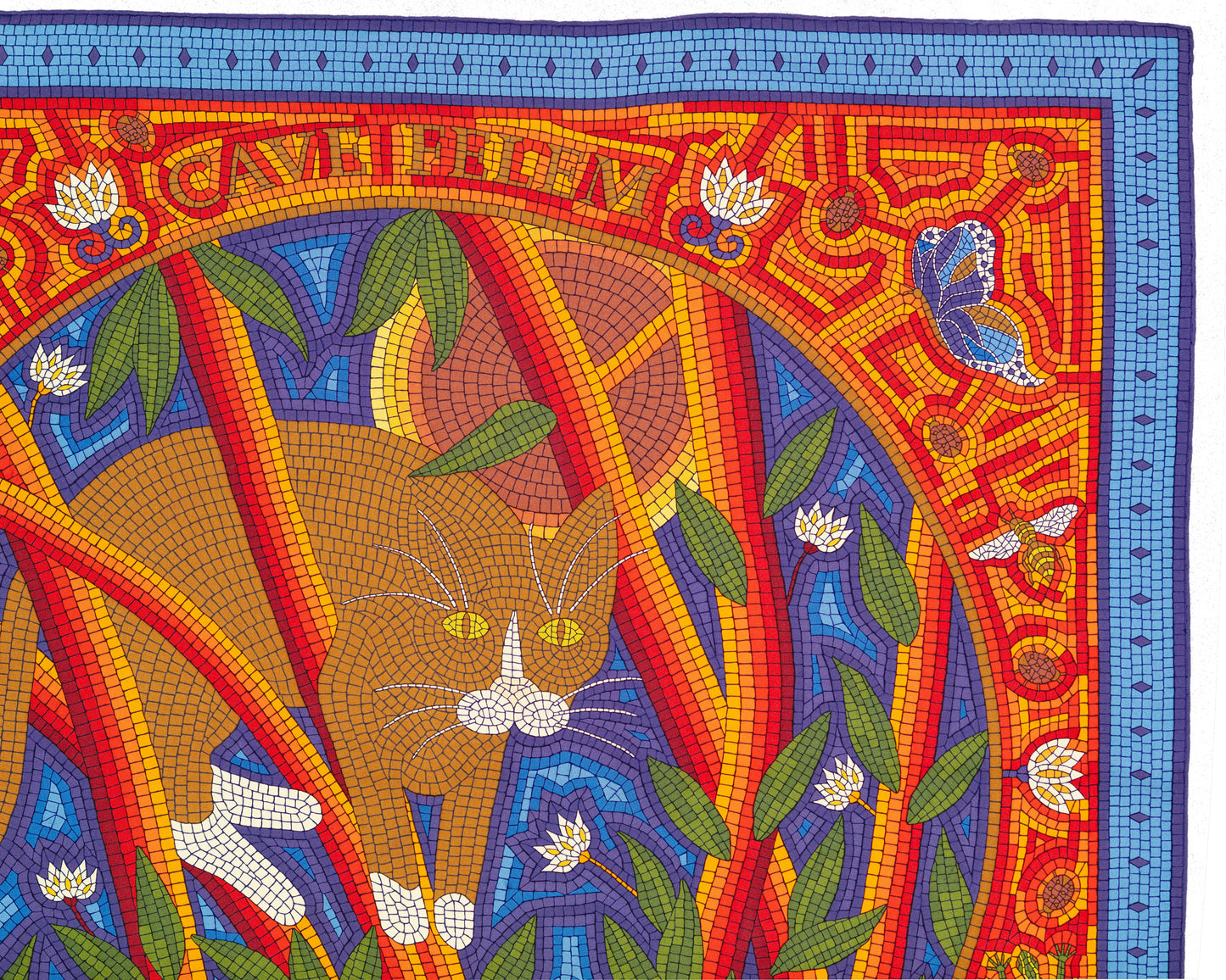 Hermes Scarf 90 - Cave Felem - Blue Red - MWOCT - Beware of the Cat - Mint W/O Tag