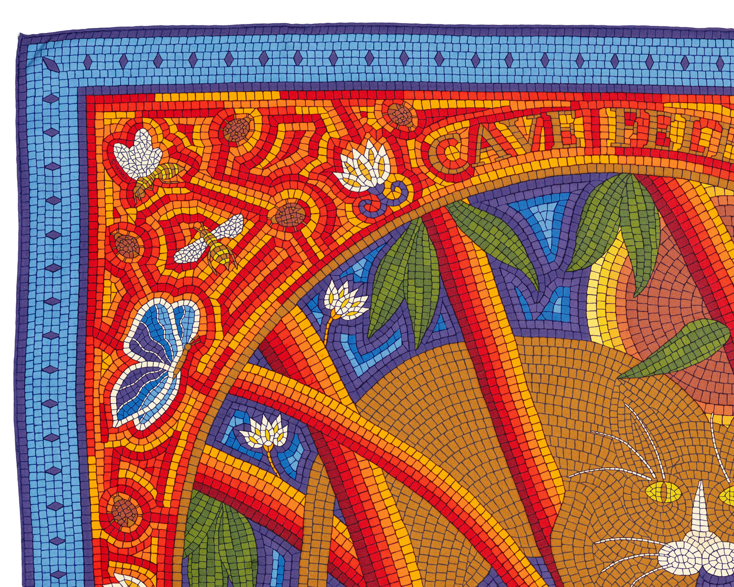 Hermes Scarf 90 - Cave Felem - Blue Red - MWOCT - Beware of the Cat - Mint W/O Tag