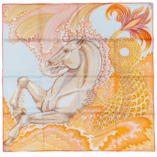 Hermes Scarf 90 Cheval Sirène - Double Face - Bleu Ciel Rose Blanc - NWST - 2504281816