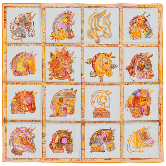 Hermes Scarf Chevaloscope - Blanc Orange Parme - New Store Tag