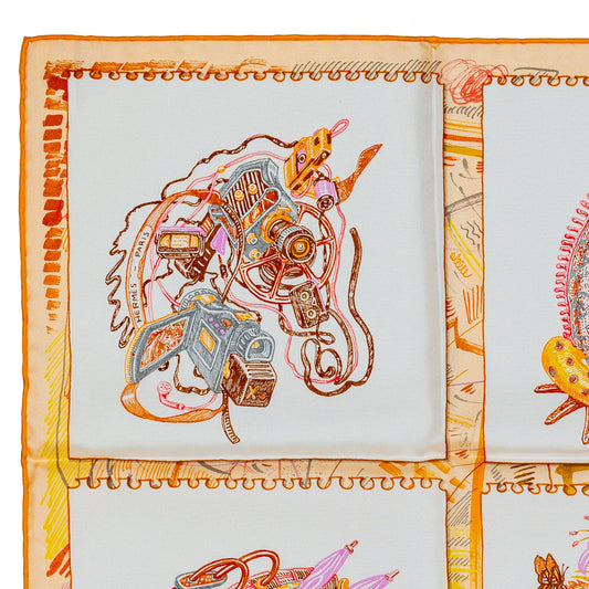 Hermes Scarf Chevaloscope - Blanc Orange Parme - New Store Tag