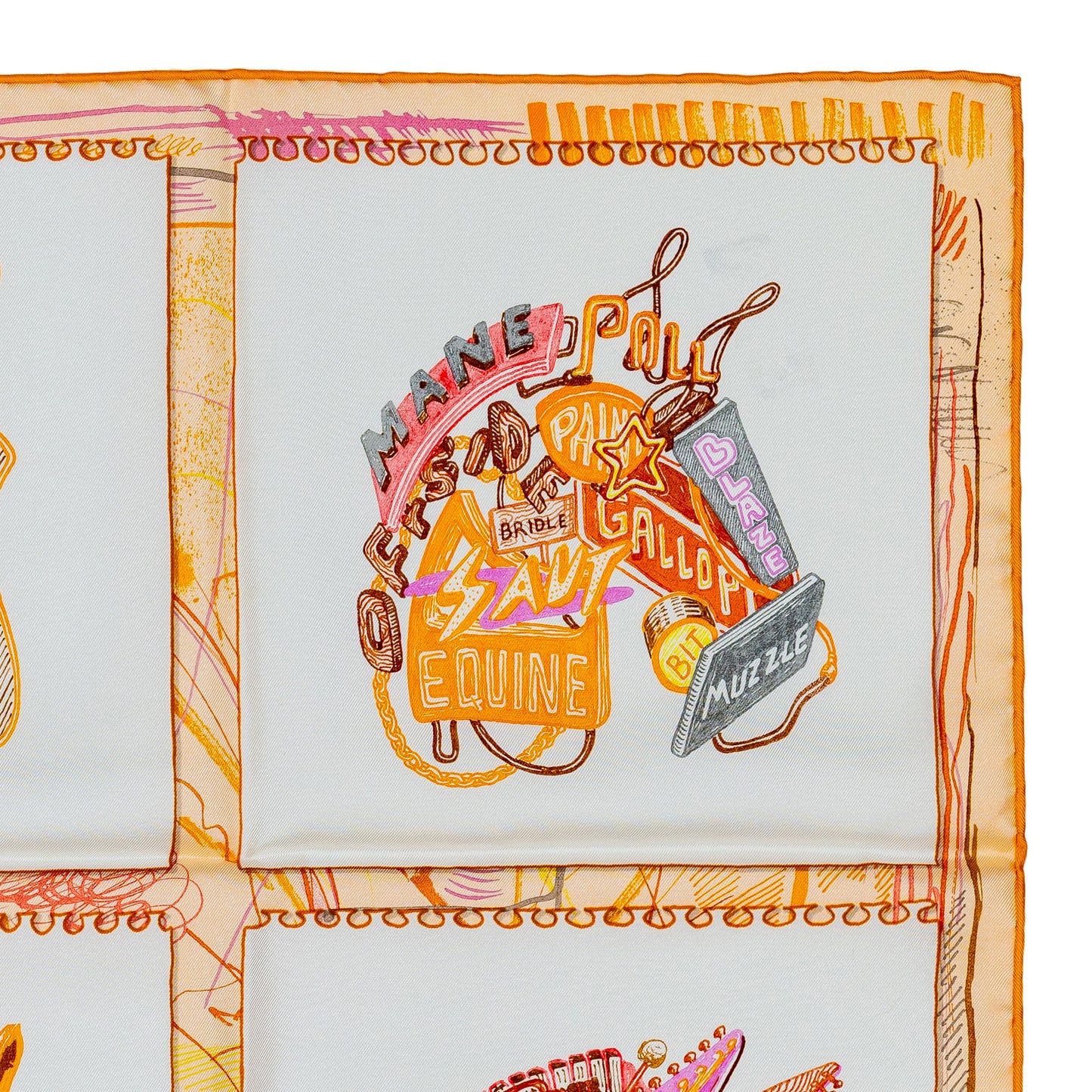 Hermes Scarf Chevaloscope - Blanc Orange Parme - New Store Tag