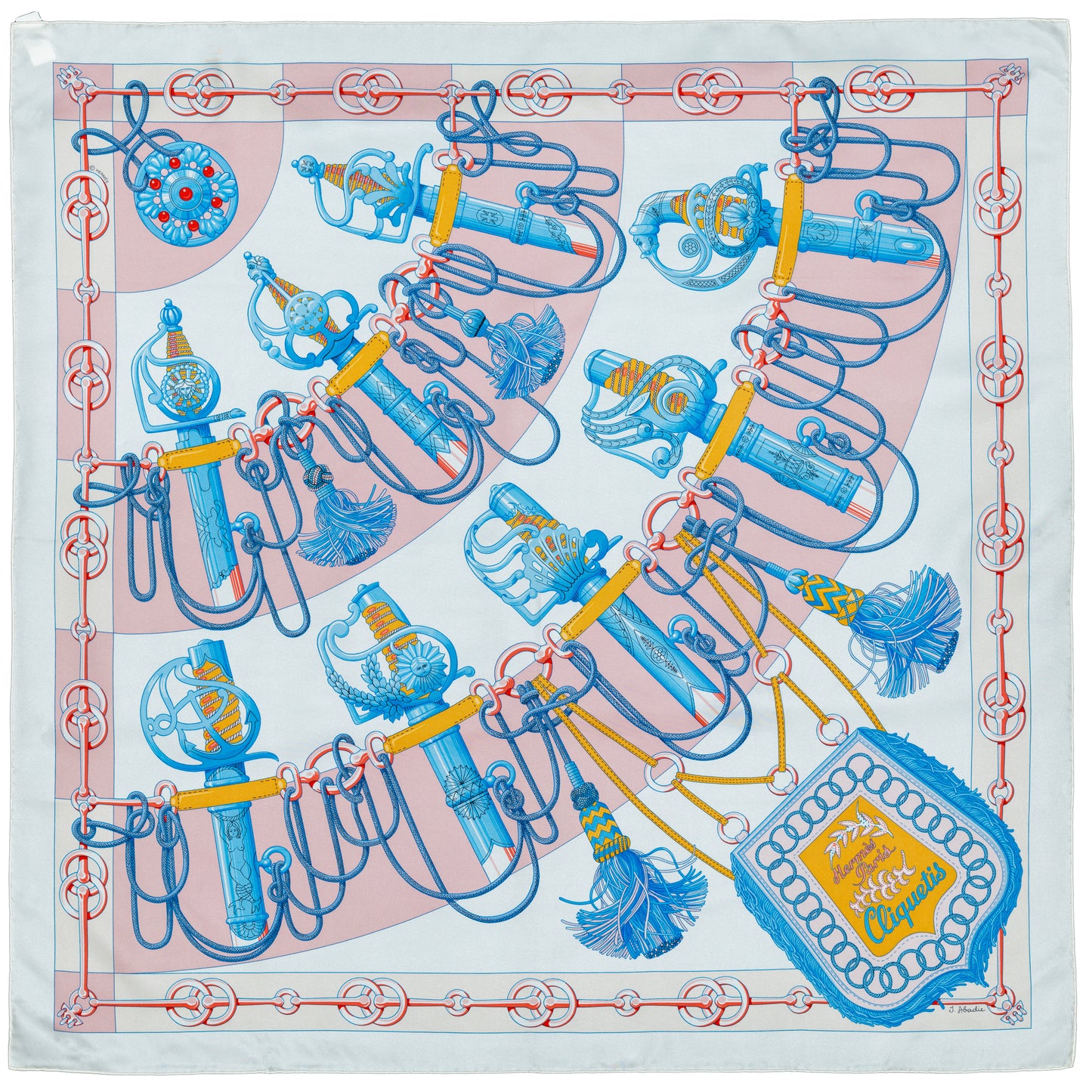 Auth. Hermès Silk Scarf 90 - Cliquetis - Blanc Rose poudre New Store Tag