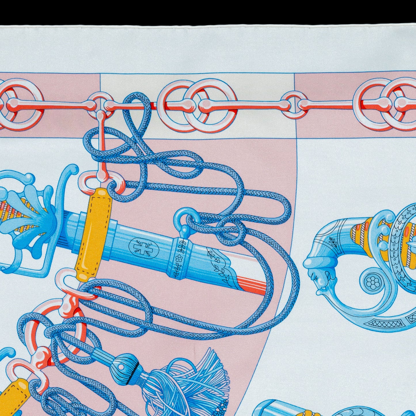 Auth. Hermès Silk Scarf 90 - Cliquetis - Blanc Rose poudre New Store Tag