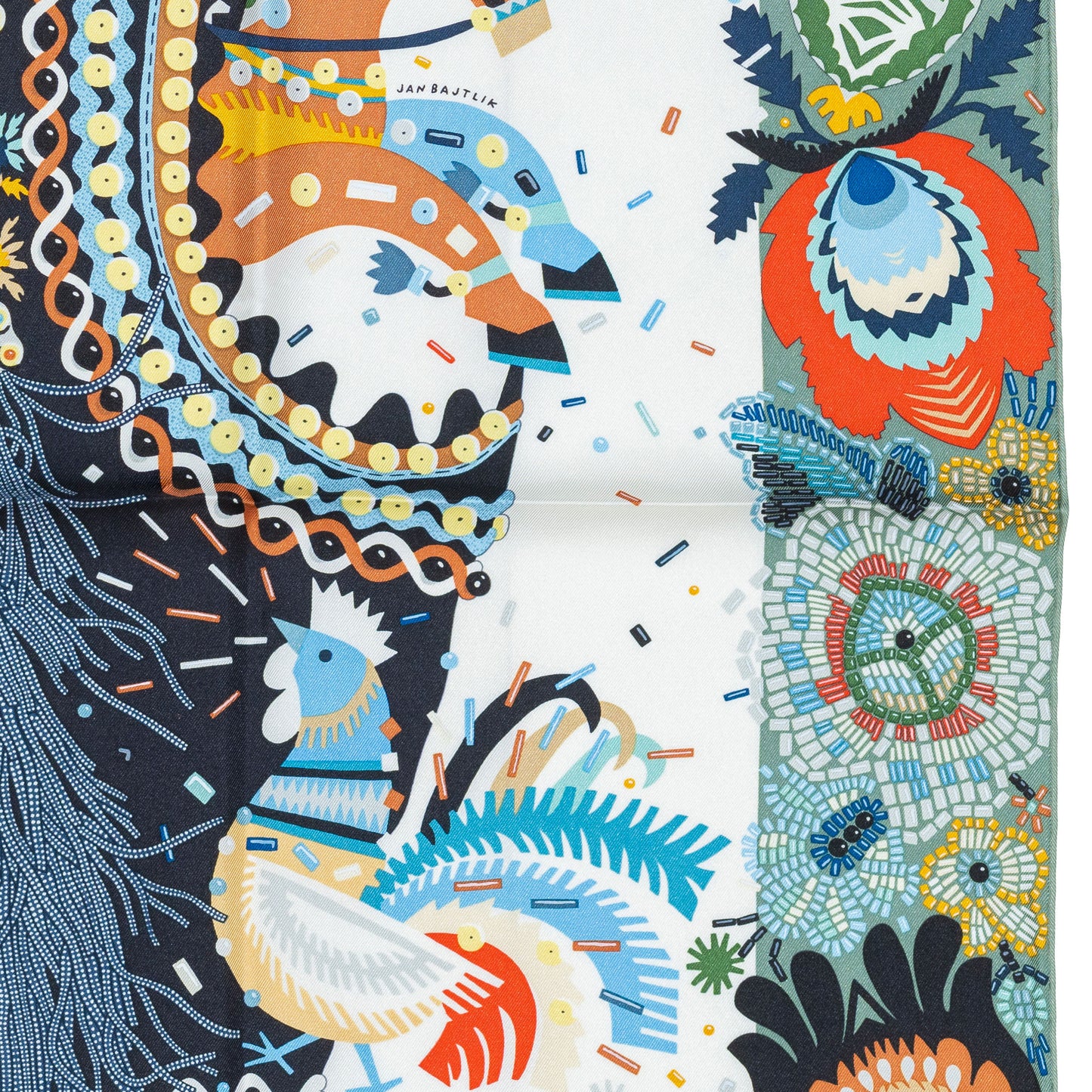 Hermes Scarf 90 Costume de Fête – Vert de Gris Blanc – NWSTS – 2505081631