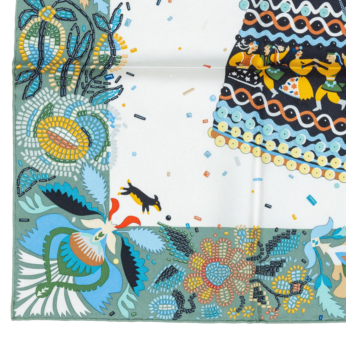 Hermes Scarf 90 Costume de Fête – Vert de Gris Blanc – NWSTS – 2505081631
