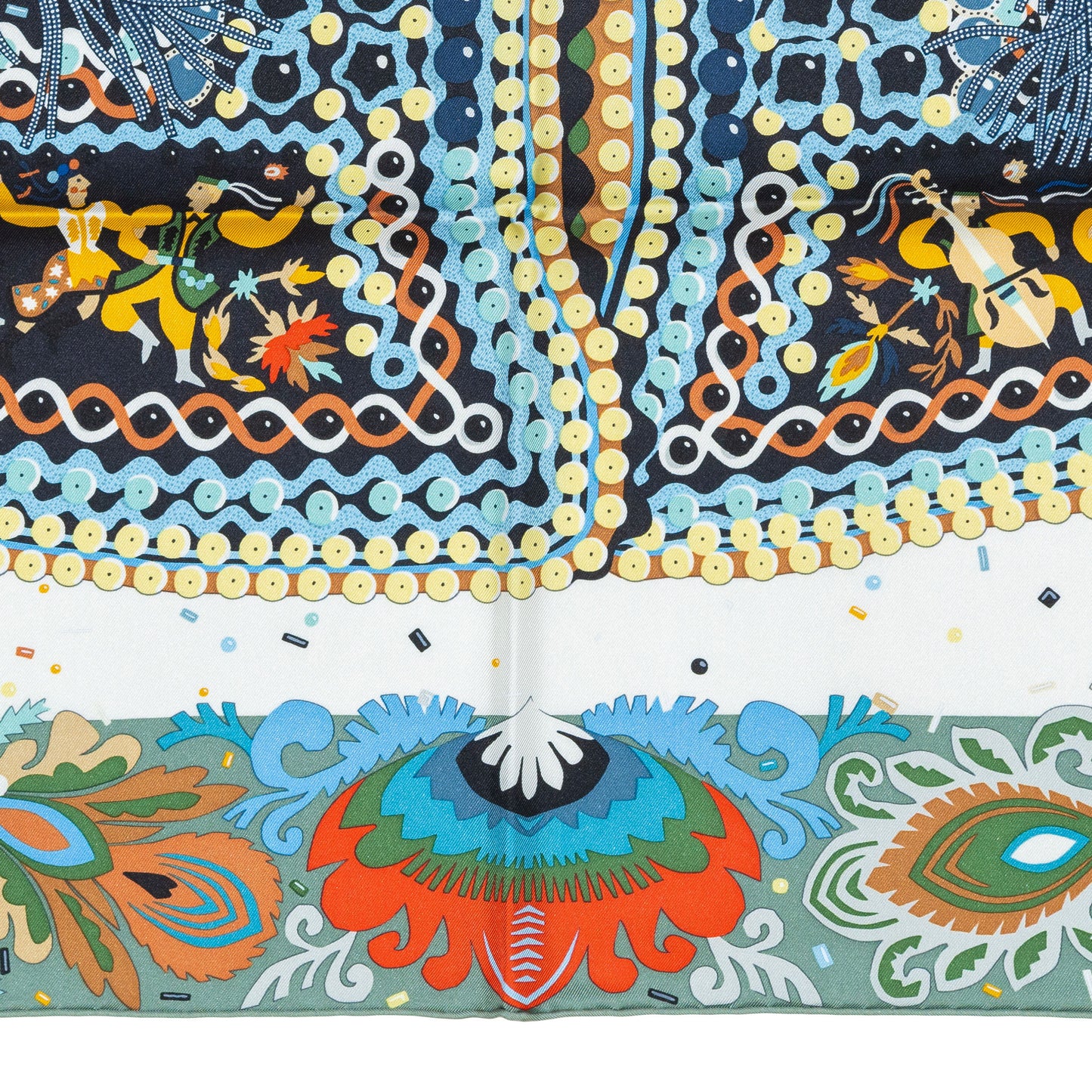 Hermes Scarf 90 Costume de Fête – Vert de Gris Blanc – NWSTS – 2505081631