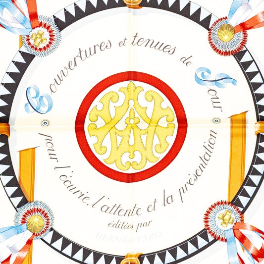 Hermes Scarf 90 Couvertures et Tenues de Jour - Creme Rouge Bleu - NWST - 2601291059