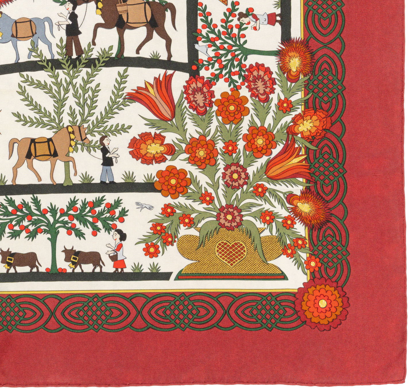 Hermes Silk Scarf Decoupages - Rouge Brique Vert Blanc Cassé - EXCWCT - 2606131622