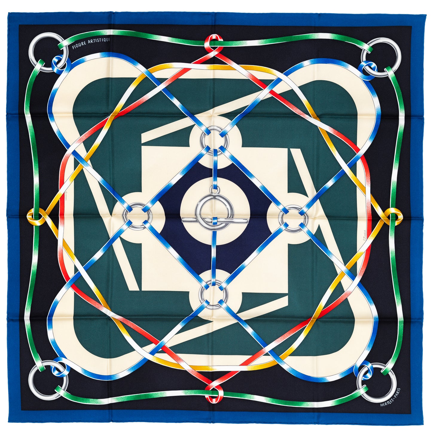 Hermes Scarf 90 Figure Artistique – Marine – Noir – NWSTS - 2508161552