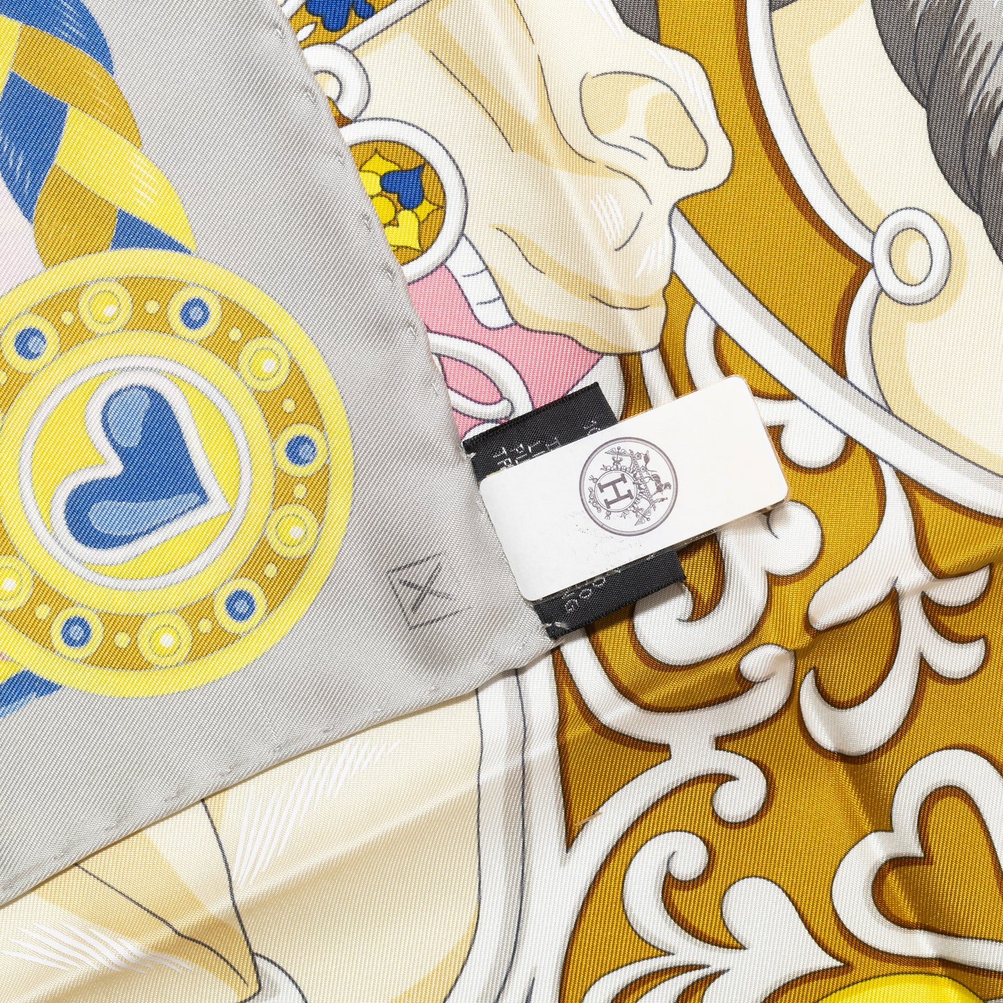 Hermes Silk Scarf Harnais De Coeur - Gris Perle Rose Bonbon - NWSTS - 2604131741