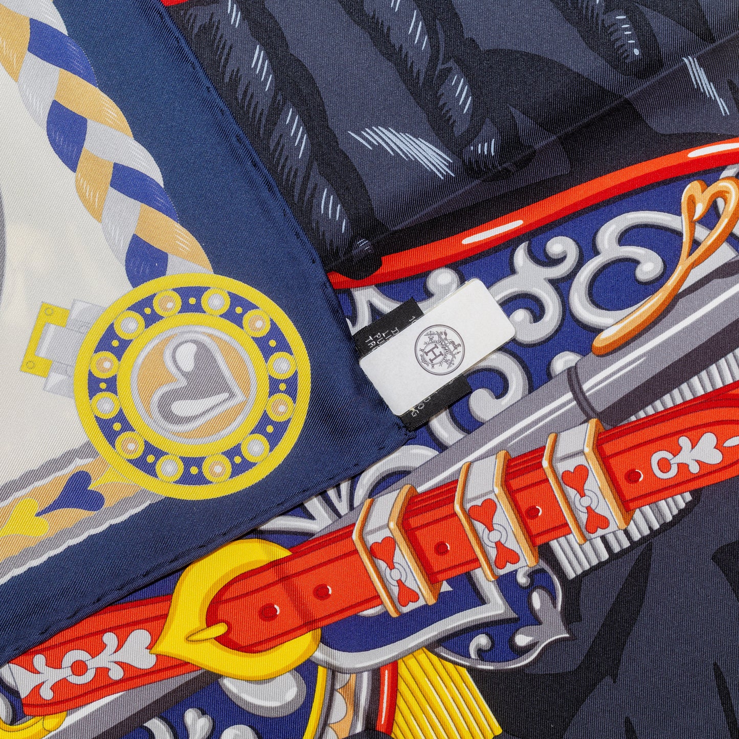 Hermes Silk Scarf Harnais de Coeur - Bleu Noir Creme - NWSTS - 2607011304