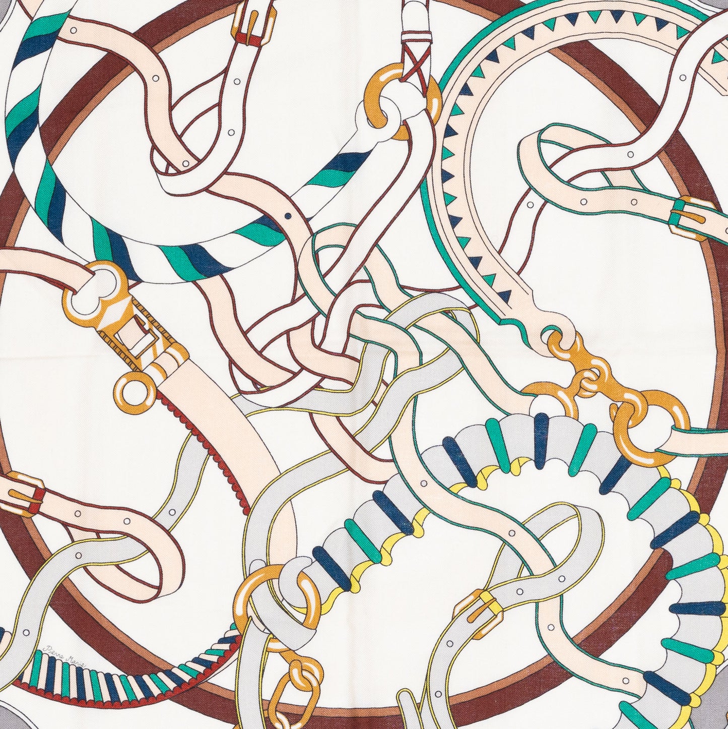 Hermès Shawl Harnais en Rosace CS140 - Blanc Vert Brun - New With Tag