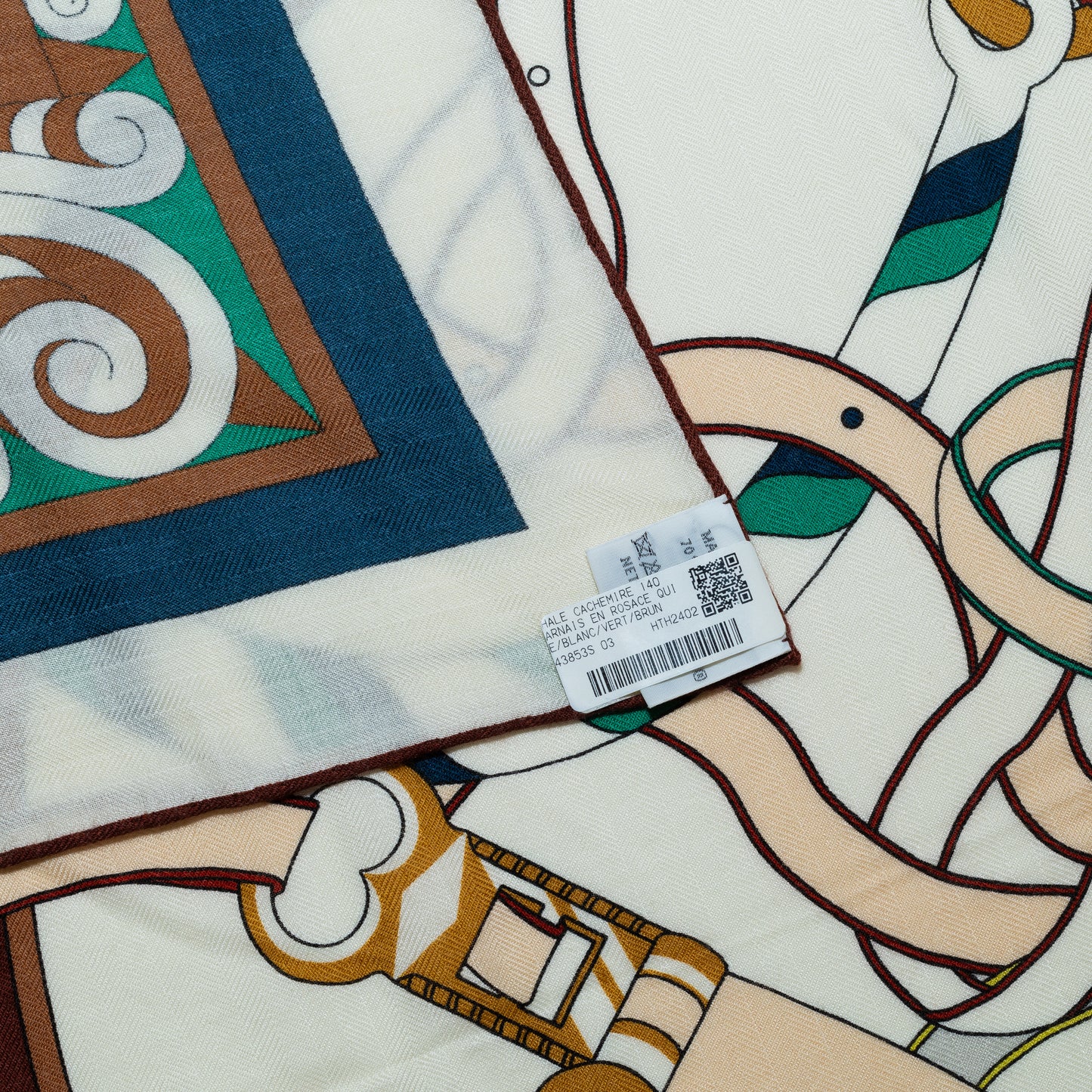 Hermès Shawl Harnais en Rosace CS140 - Blanc Vert Brun - New With Tag
