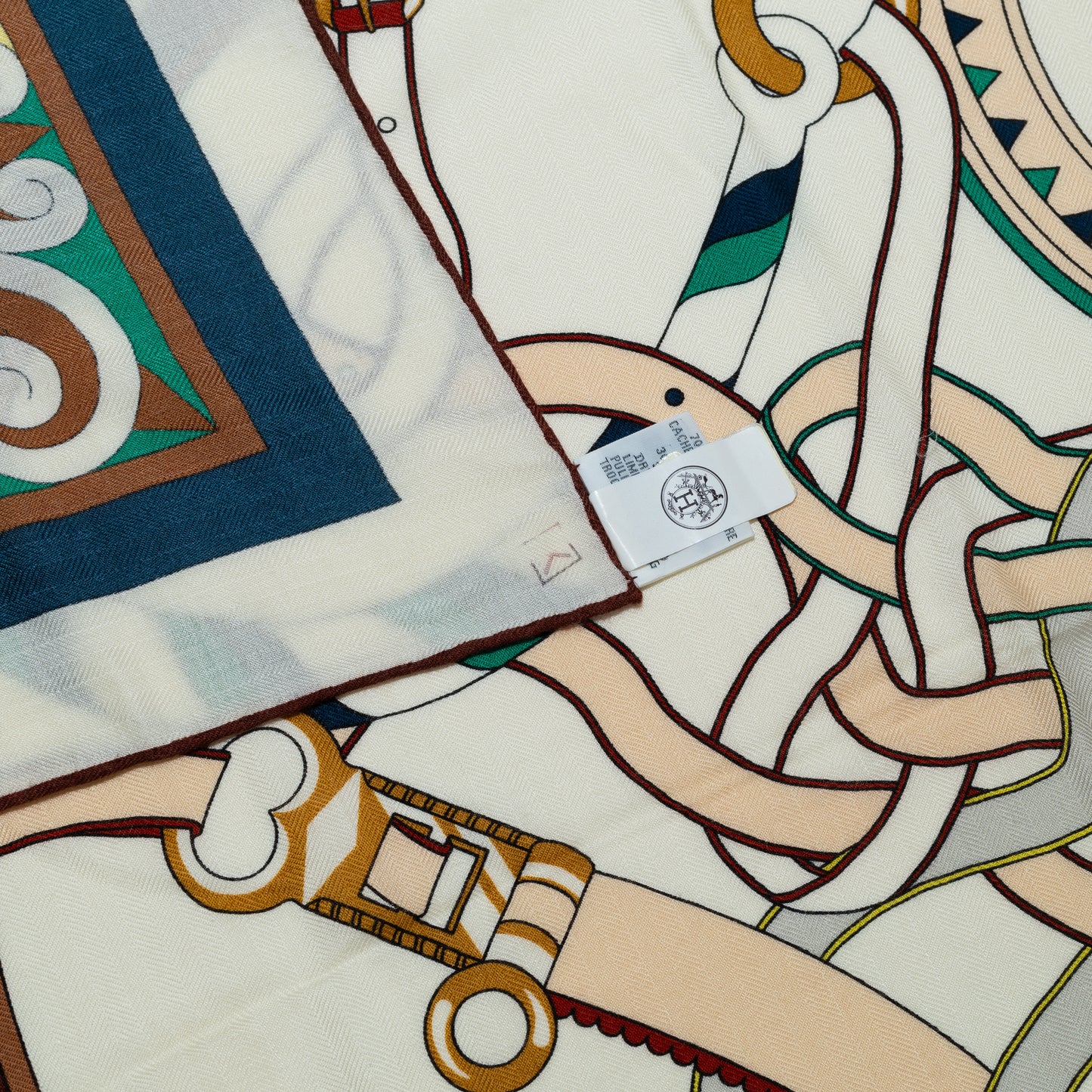 Hermès Shawl Harnais en Rosace CS140 - Blanc Vert Brun - New With Tag