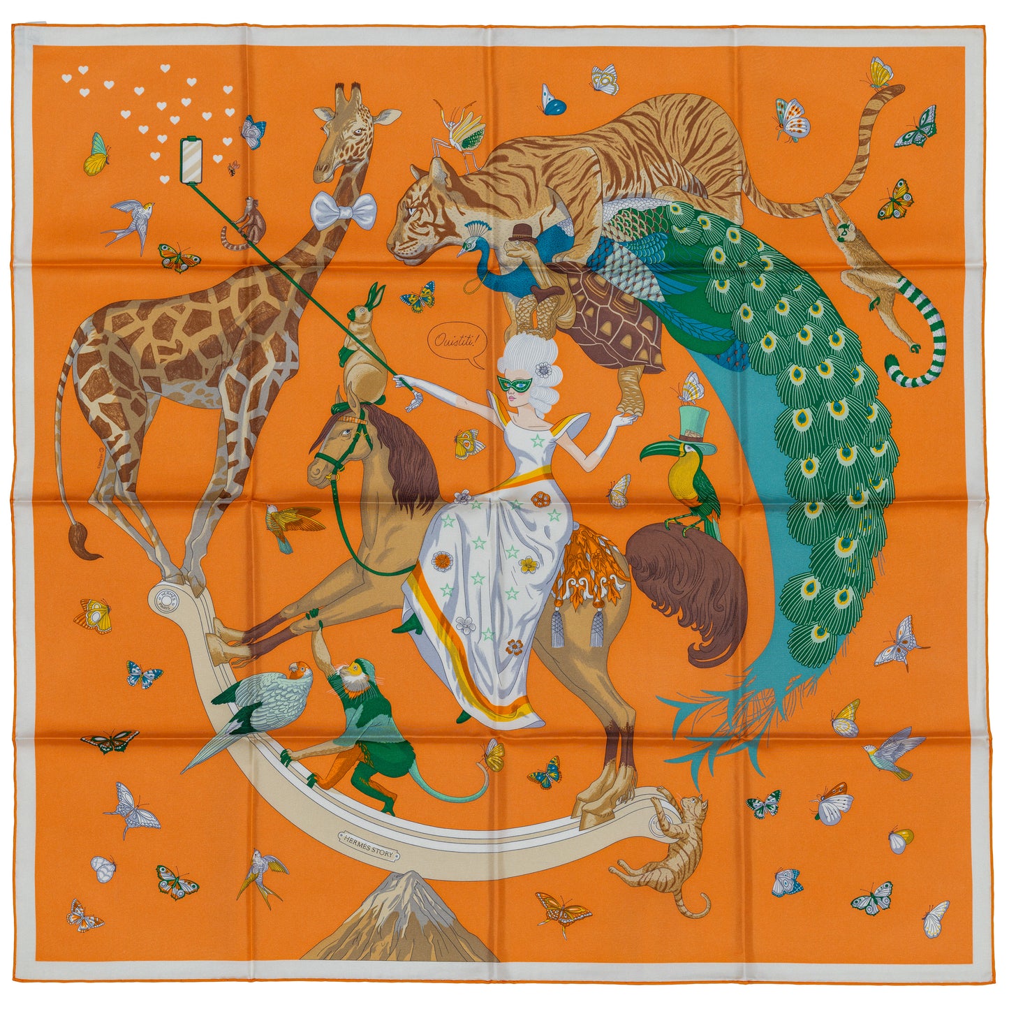 Hermes Scarf Hermes Story Abricot Beige Vert - New With Tag
