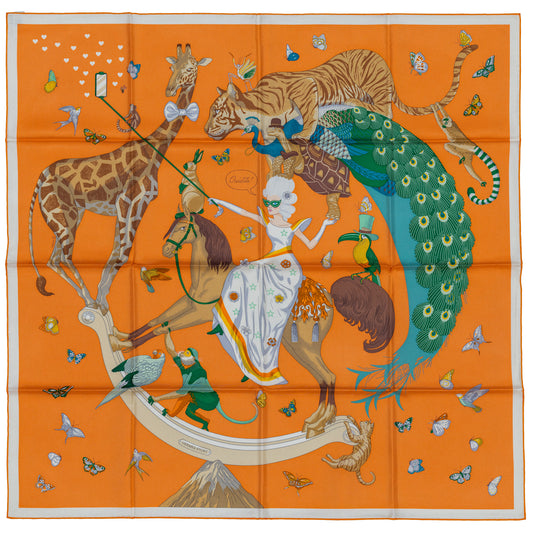 Hermes Scarf Hermes Story Abricot Beige Vert - New With Tag