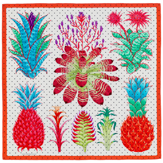 Hermes Scarf 90 Index Bromeliaceae - Blanc Corail New Store Tag