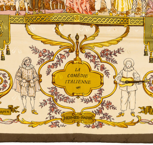 Hermes Silk Scarf La Comédie Italienne - Jacquard - Jaune d'Or Écru Taupe - EXCWOCT - 2604131748