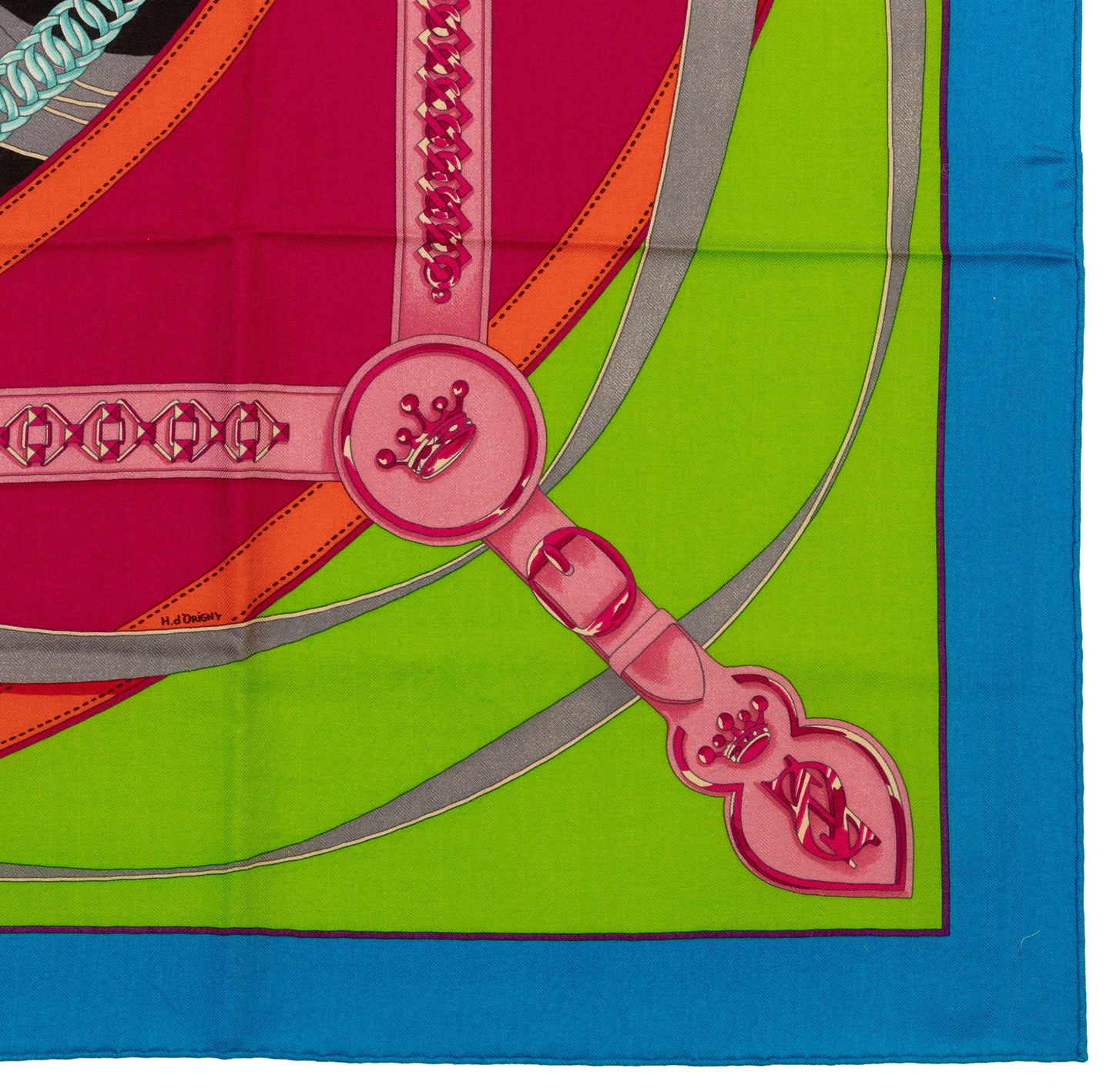 Hermes Shawl La Promenade du Matin - CS140 - Bleu Azur Vert Fluo Fuschia - NEW