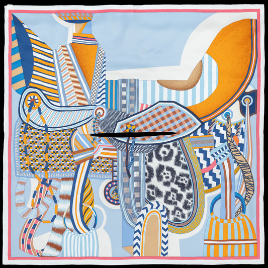 Hermes Scarf 90 La Selle Imaginaire - Dossard - Bleu Tabac Grenadine – NWSTS – 2505081706