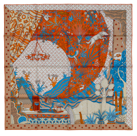 Hermes Scarf Le Premier Chant - Orange Blanc Bleu - New With Tag