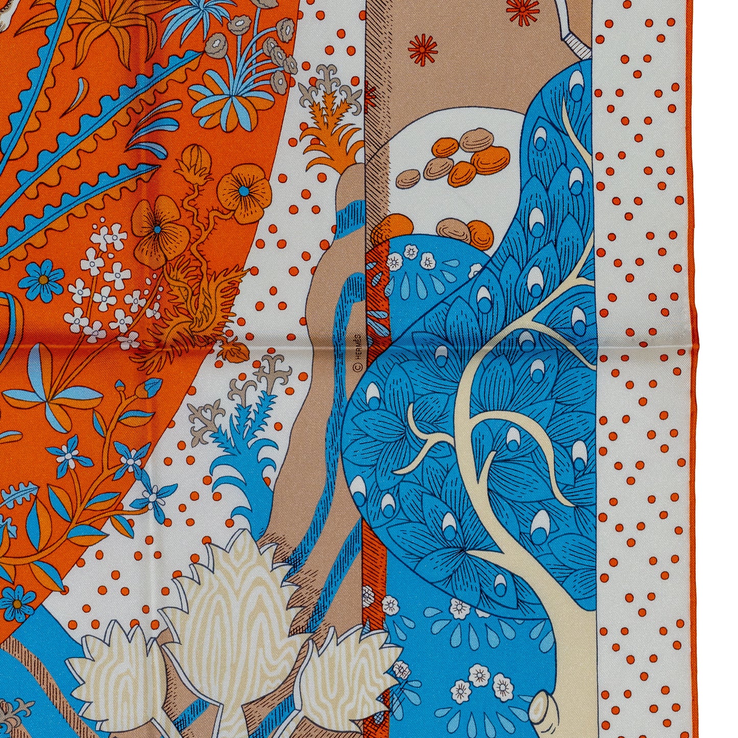 Hermes Scarf Le Premier Chant - Orange Blanc Bleu - New With Tag