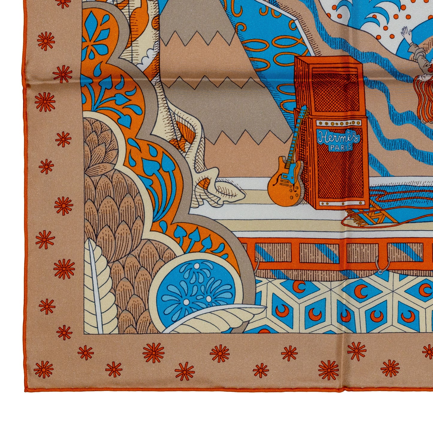 Hermes Scarf Le Premier Chant - Orange Blanc Bleu - New With Tag