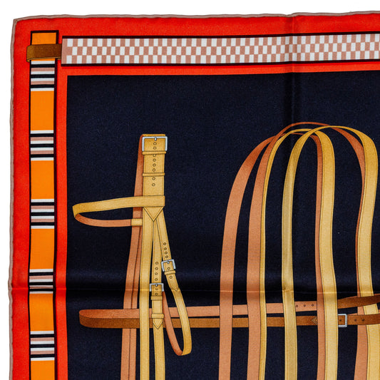Hermes Scarf Lettres Équestres - Noir Orange Brun - NEw Store Tag