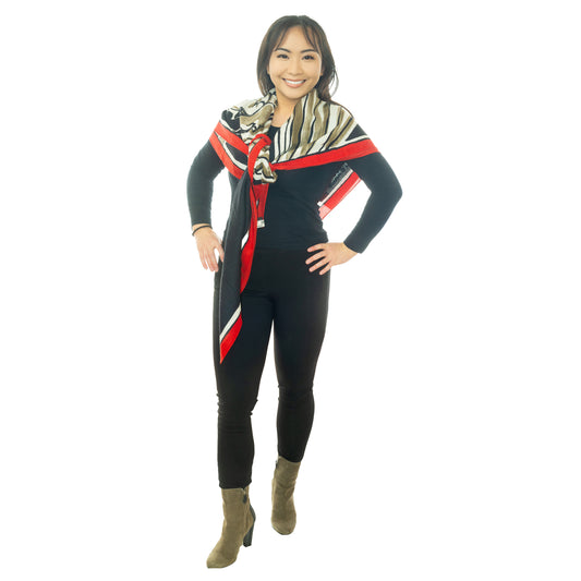 Hermes Shawl Libre Comme Pegase - CS140 - Noir Rouge Kaki - New Tag