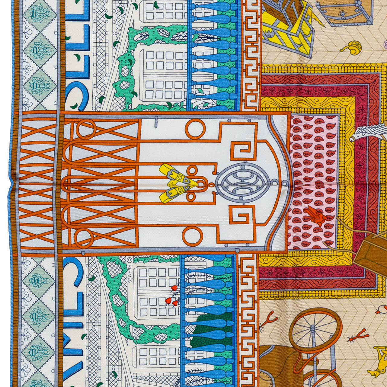 Hermes Scarf Objets De Curiosité - Blue Lavande Gris New Tag