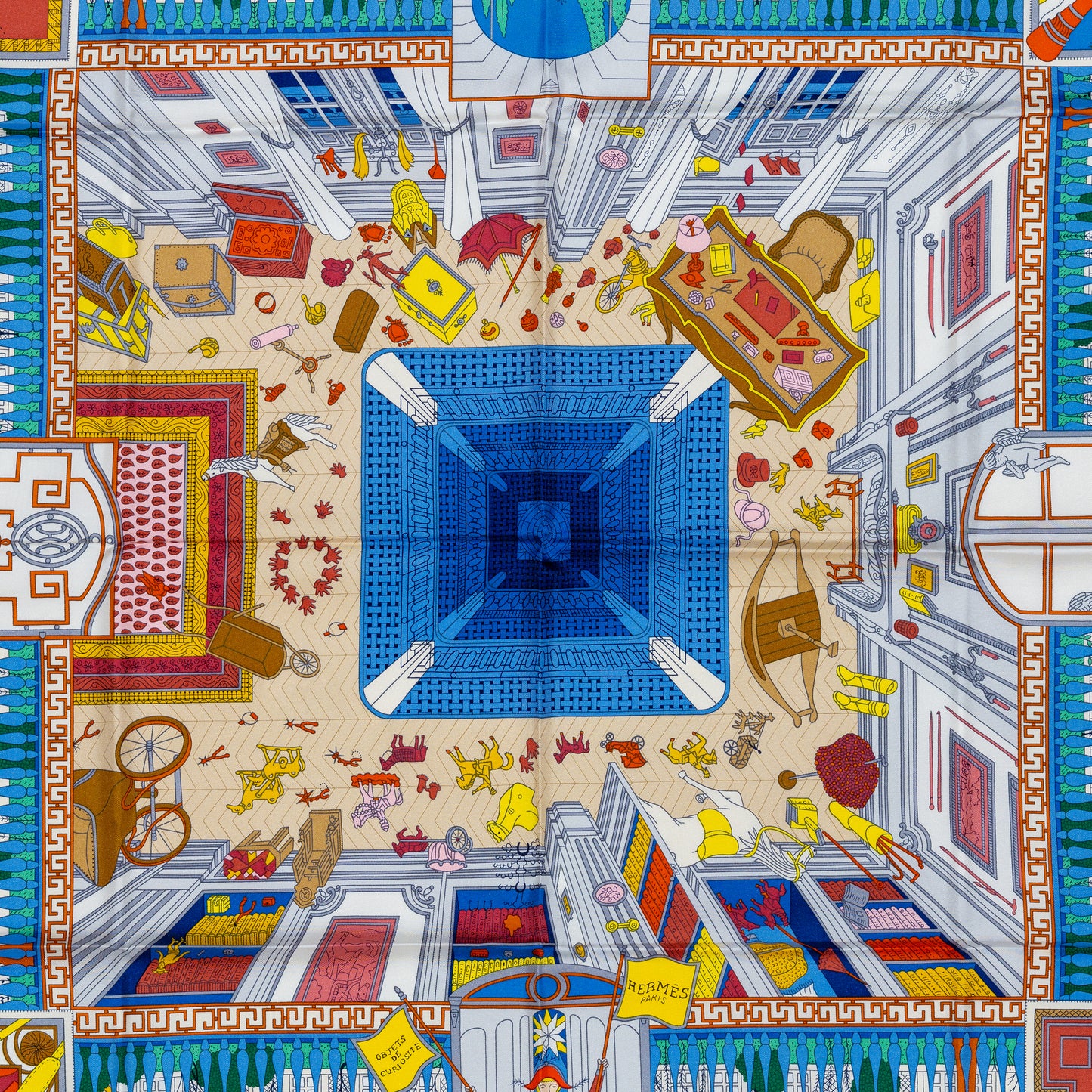 Hermes Scarf Objets De Curiosité - Blue Lavande Gris New Tag