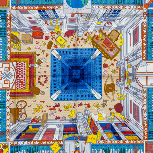 Hermes Scarf Objets De Curiosité - Blue Lavande Gris New Tag