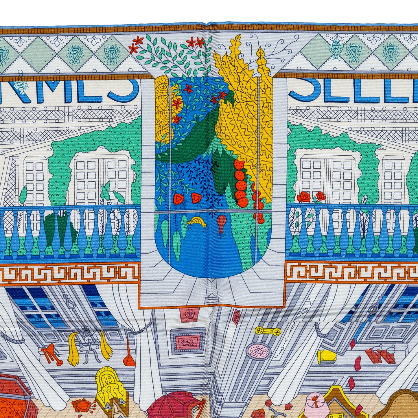 Hermes Scarf Objets De Curiosité - Blue Lavande Gris New Tag