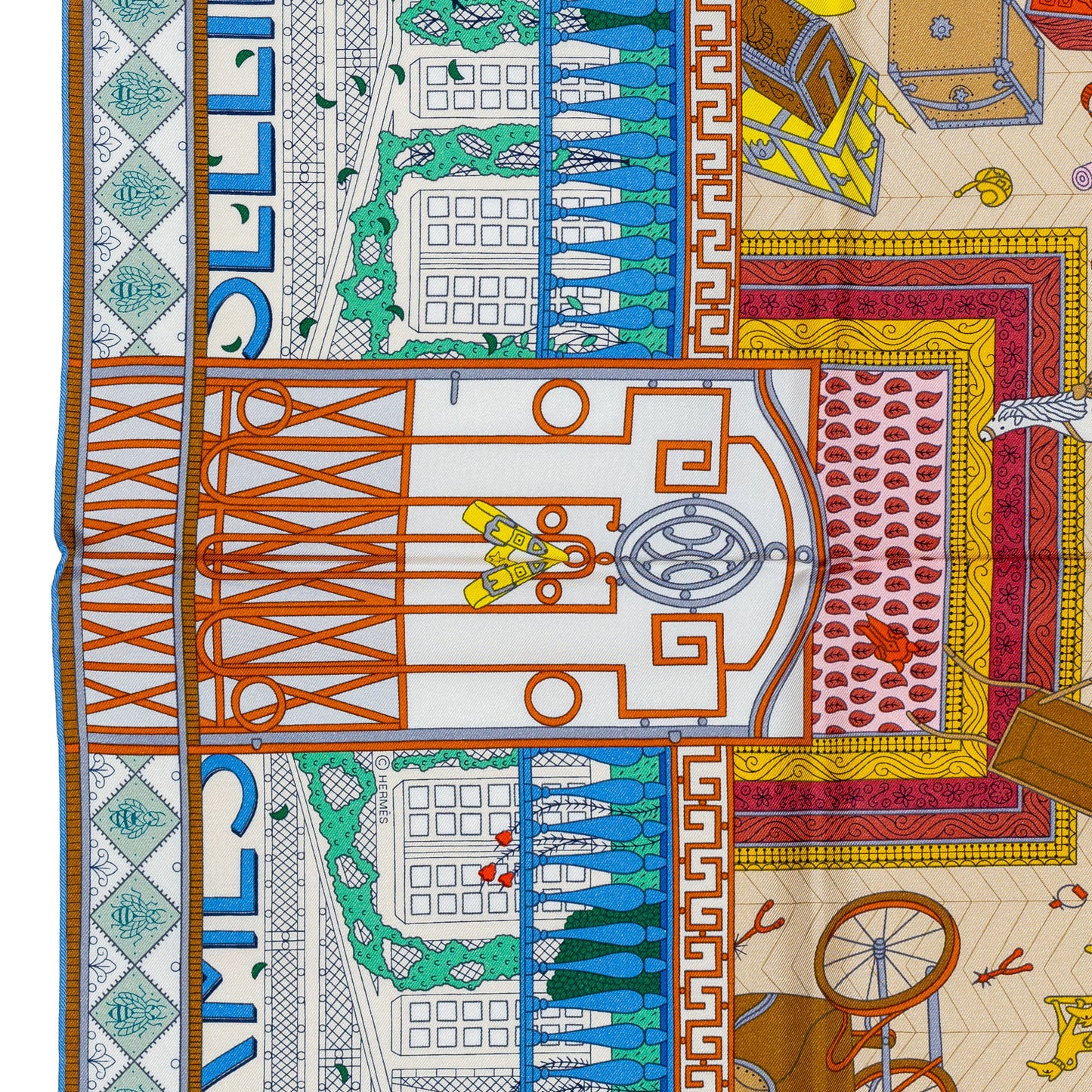Hermes Scarf Objets De Curiosité - Blue Lavande Gris New Tag