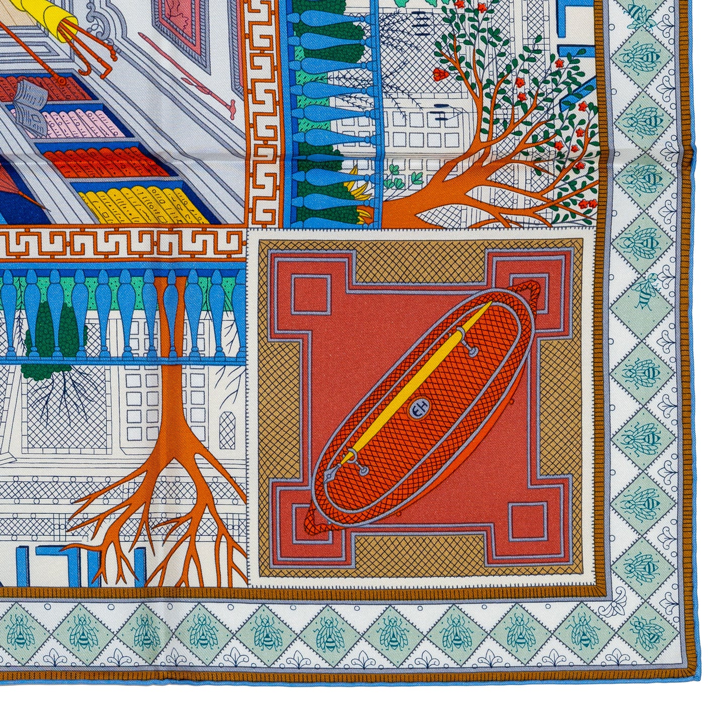 Hermes Scarf Objets De Curiosité - Blue Lavande Gris New Tag
