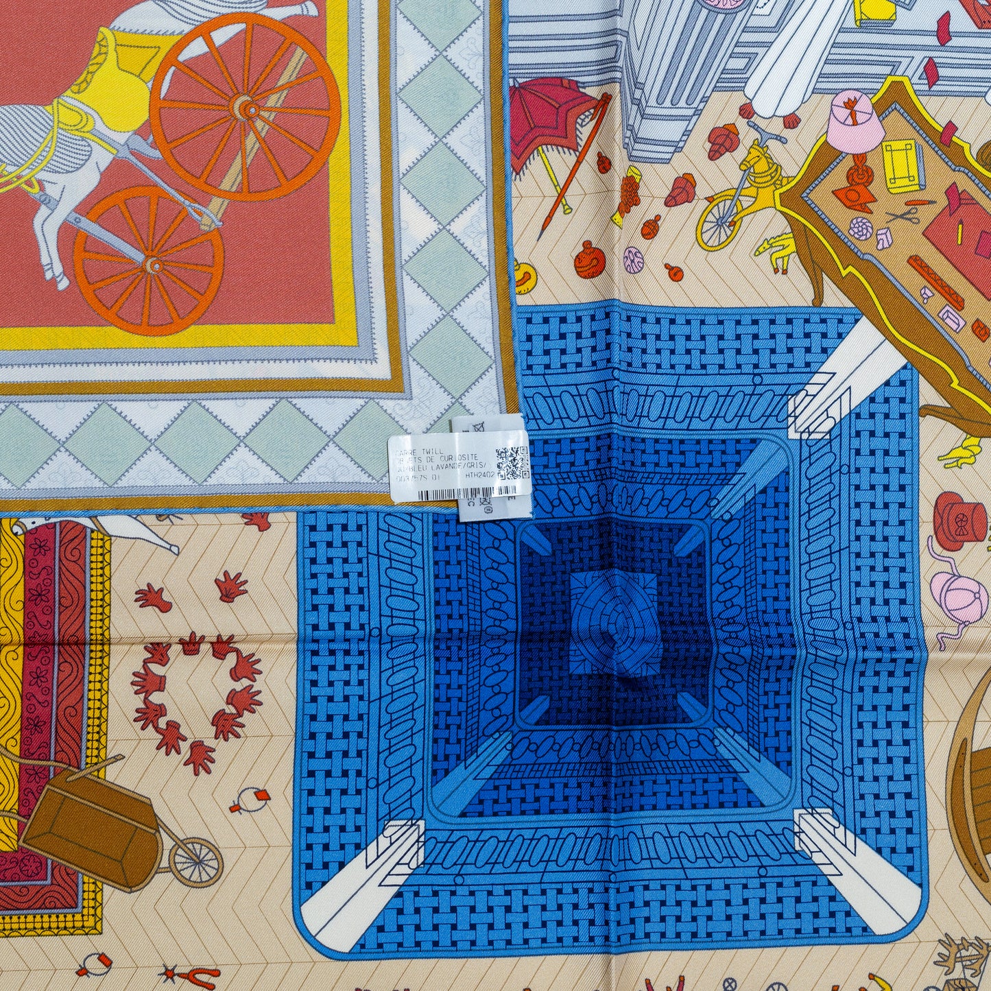 Hermes Scarf Objets De Curiosité - Blue Lavande Gris New Tag