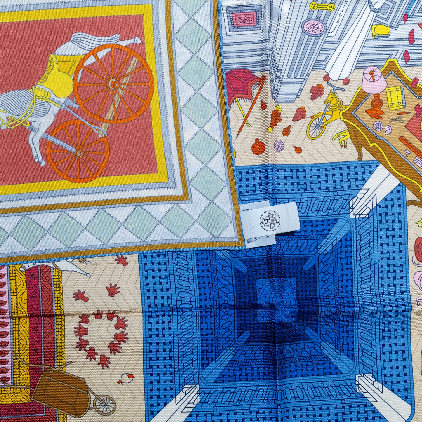 Hermes Scarf Objets De Curiosité - Blue Lavande Gris New Tag