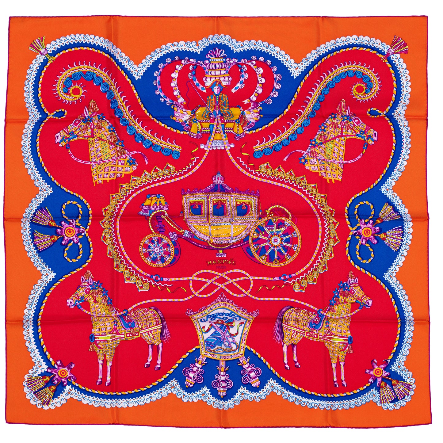 Hermes Scarf 90 Paperoles - Red Orange - New