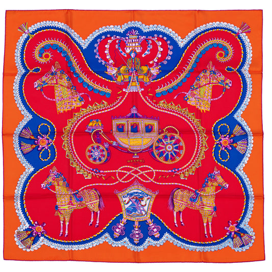 Hermes Scarf 90 Paperoles - Red Orange - New
