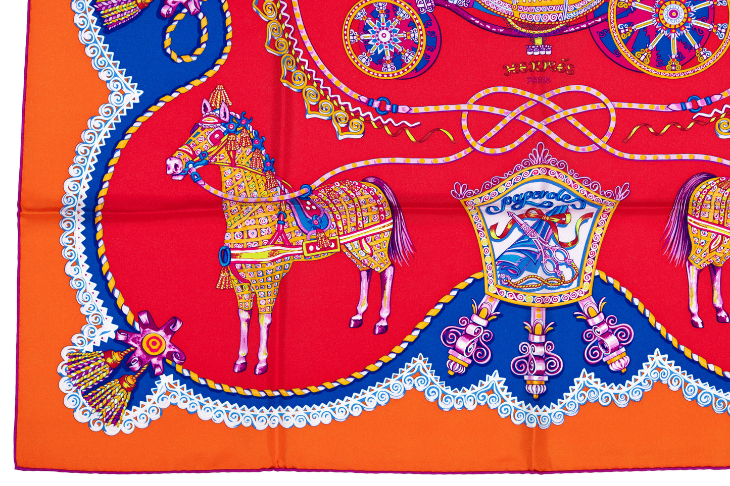 Hermes Scarf 90 Paperoles - Red Orange - New
